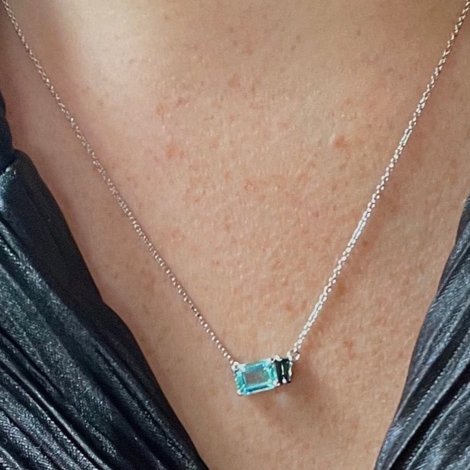 14K Gold Aquamarine and Sapphire Adelina Necklace