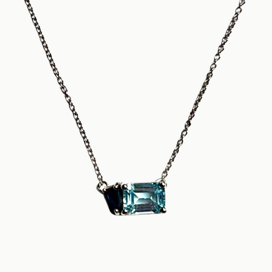 14K Gold Aquamarine and Sapphire Adelina Necklace