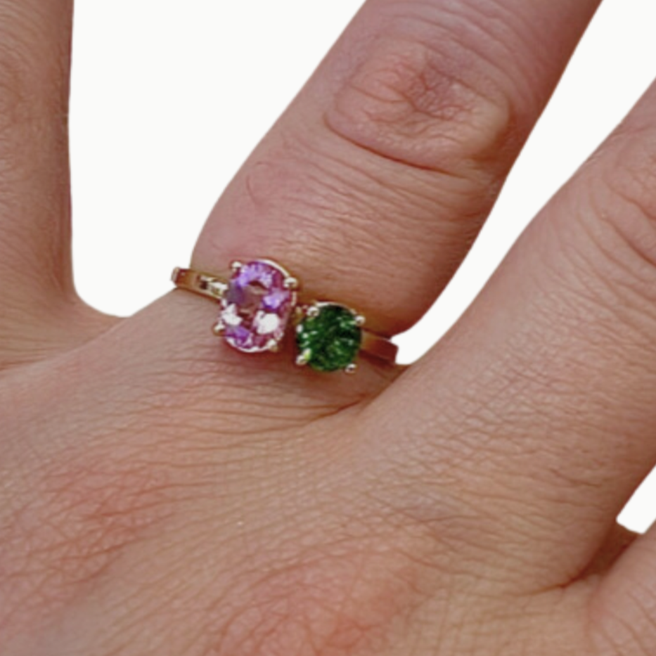 14k Yellow Gold Ring with Tanzanite and Pink Sapphire Princess Ring
