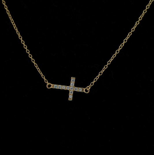 Sideway Cross Necklace with Cubic Zirconia