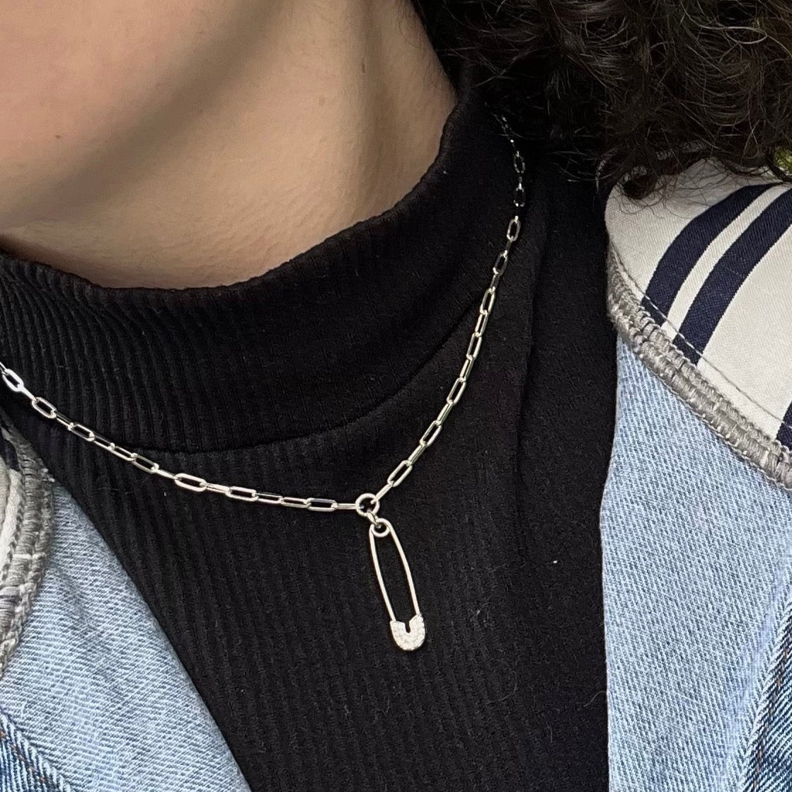 Safety Pin Charm Necklace